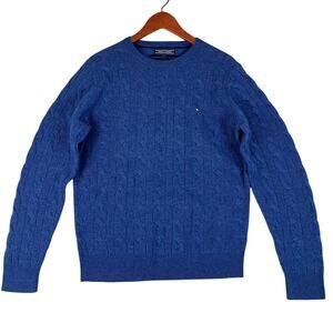 Tommy Hilfiger Cable Knit Sweater Mens Medium Blue Lambswool Fisherman Coastal